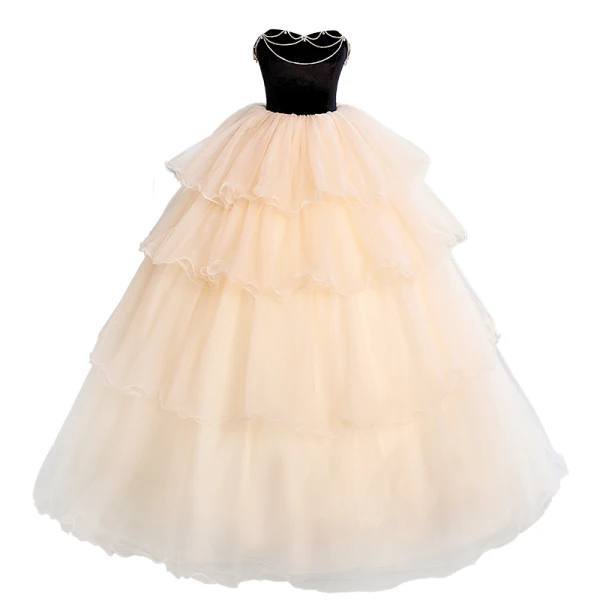 Charmant Champagner Strass Fallende Rüsche Ballkleider 2023 Ballkleid Ärmellos Bandeau Rückenfreies Lange Festliche Kleider