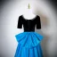Vintage / Originale Océan Bleu Perle Faux Diamant Satin Robe De Bal 2025 Princesse Encolure Dégagée Manches Courtes Noeud Dos Nu Longue Robe De Ceremonie