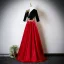 Elegant Red Sequins Lace Flower Satin Prom Dresses 2025 A-Line / Princess V-Neck 1/2 Sleeves Backless Floor-Length / Long Formal Dresses