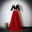 Elegant Red Sequins Lace Flower Satin Prom Dresses 2025 A-Line / Princess V-Neck 1/2 Sleeves Backless Floor-Length / Long Formal Dresses