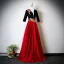 Elegant Red Sequins Lace Flower Satin Prom Dresses 2025 A-Line / Princess V-Neck 1/2 Sleeves Backless Floor-Length / Long Formal Dresses