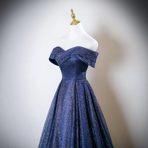 Élégant Bleu Roi Paillettes Robe De Bal 2025 Princesse De l'épaule Manches Courtes Dos Nu Longue Robe De Ceremonie