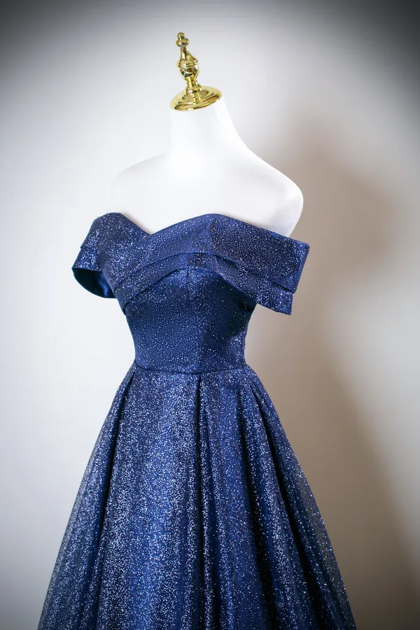 Élégant Bleu Roi Paillettes Robe De Bal 2025 Princesse De l'épaule Manches Courtes Dos Nu Longue Robe De Ceremonie