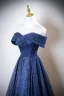 Élégant Bleu Roi Paillettes Robe De Bal 2025 Princesse De l'épaule Manches Courtes Dos Nu Longue Robe De Ceremonie