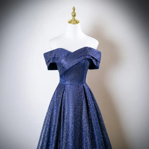 Élégant Bleu Roi Paillettes Robe De Bal 2025 Princesse De l'épaule Manches Courtes Dos Nu Longue Robe De Ceremonie