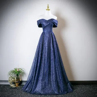 Elegante Koninklijk Blauw Pailletten Galajurken 2025 A Lijn Uit De Schouder Korte Mouwen Ruglooze Lange Gelegenheid Jurken