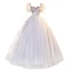 Elegant Grey Beading Sequins Prom Dresses 2023 Ball Gown Square Neckline Puffy Short Sleeve Backless Floor-Length / Long Formal Dresses