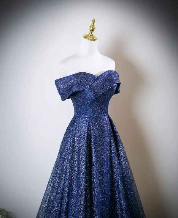 Élégant Bleu Roi Paillettes Robe De Bal 2025 Princesse De l'épaule Manches Courtes Dos Nu Longue Robe De Ceremonie