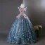 Flower Fairy Ocean Blue Beading Sequins Appliques Prom Dresses 2025 Ball Gown V-Neck Sleeveless Backless Floor-Length / Long Formal Dresses