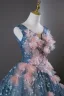 Flower Fairy Ocean Blue Beading Sequins Appliques Prom Dresses 2025 Ball Gown V-Neck Sleeveless Backless Floor-Length / Long Formal Dresses