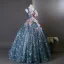 Flower Fairy Ocean Blue Beading Sequins Appliques Prom Dresses 2025 Ball Gown V-Neck Sleeveless Backless Floor-Length / Long Formal Dresses