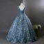 Flower Fairy Ocean Blue Beading Sequins Appliques Prom Dresses 2025 Ball Gown V-Neck Sleeveless Backless Floor-Length / Long Formal Dresses