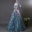 Flower Fairy Ocean Blue Beading Appliques Sequins Prom Dresses 2025 Ball Gown Scoop Neck Puffy Short Sleeve Backless Floor-Length / Long Formal Dresses