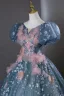 Flower Fairy Ocean Blue Beading Appliques Sequins Prom Dresses 2025 Ball Gown Scoop Neck Puffy Short Sleeve Backless Floor-Length / Long Formal Dresses