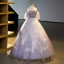 Elegant Lavender Beading Sequins Prom Dresses 2023 Ball Gown Square Neckline Puffy Short Sleeve Backless Floor-Length / Long Formal Dresses
