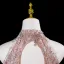 Glitzernden Charmant Pink Perlenstickerei Perle Strass Pailletten Ballkleider 2025 A Linie Stehkragen Ärmellos Rückenfreies Lange Festliche Kleider