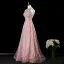 Glitzernden Charmant Pink Perlenstickerei Perle Strass Pailletten Ballkleider 2025 A Linie Stehkragen Ärmellos Rückenfreies Lange Festliche Kleider