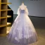 Elegant Lavender Beading Sequins Prom Dresses 2023 Ball Gown Square Neckline Puffy Short Sleeve Backless Floor-Length / Long Formal Dresses