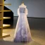 Elegant Lavender Beading Sequins Prom Dresses 2023 Ball Gown Square Neckline Puffy Short Sleeve Backless Floor-Length / Long Formal Dresses