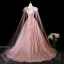 Glitzernden Pink Perlenstickerei Pailletten Ballkleider 2025 A Linie Rundhalsausschnitt Ärmellos Rückenfreies Sweep / Pinsel Zug Festliche Kleider