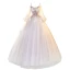 Chic / Belle Rougissant Rose Perlage Perle Paillettes En Dentelle Fleur Robe De Bal 2023 Princesse Bretelles Spaghetti Manches Courtes Dos Nu Longue Robe De Ceremonie