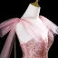 Glitzernden Pink Perlenstickerei Pailletten Ballkleider 2025 A Linie Rundhalsausschnitt Ärmellos Rückenfreies Sweep / Pinsel Zug Festliche Kleider