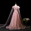 Glitzernden Pink Perlenstickerei Pailletten Ballkleider 2025 A Linie Rundhalsausschnitt Ärmellos Rückenfreies Sweep / Pinsel Zug Festliche Kleider