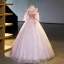 Charmant Rosa Perlenstickerei Perle Pailletten Ballkleider 2023 Ballkleid Spaghettiträger Kurze Ärmel Rückenfreies Lange Festliche Kleider