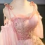 Charmant Rosa Perlenstickerei Perle Pailletten Ballkleider 2023 Ballkleid Spaghettiträger Kurze Ärmel Rückenfreies Lange Festliche Kleider