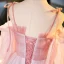 Charmant Rosa Perlenstickerei Perle Pailletten Ballkleider 2023 Ballkleid Spaghettiträger Kurze Ärmel Rückenfreies Lange Festliche Kleider