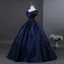 Vintage / Retro Navy Blue Beading Pearl Sequins Prom Dresses 2026 Ball Gown Off-The-Shoulder Short Sleeve Backless Floor-Length / Long Formal Dresses
