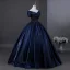 Vintage / Retro Navy Blue Beading Pearl Sequins Prom Dresses 2026 Ball Gown Off-The-Shoulder Short Sleeve Backless Floor-Length / Long Formal Dresses
