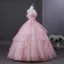 Lovely Blushing Pink Pearl Appliques Prom Dresses 2026 Ball Gown Strapless Sleeveless Backless Floor-Length / Long Formal Dresses