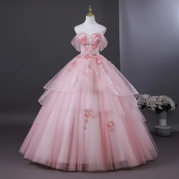 Charmant Rougissant Rose Perle Appliques Robe De Bal 2026 Robe Boule Bustier Sans Manches Dos Nu Longue Robe De Ceremonie