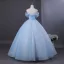 Elegant Sky Blue Beading Appliques Sequins Prom Dresses 2026 Ball Gown Off-The-Shoulder Short Sleeve Backless Floor-Length / Long Formal Dresses
