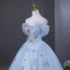 Elegant Sky Blue Beading Appliques Sequins Prom Dresses 2026 Ball Gown Off-The-Shoulder Short Sleeve Backless Floor-Length / Long Formal Dresses