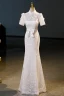 Charming Ivory Lace Flower Bow Evening Dresses 2023 Trumpet / Mermaid High Neck Short Sleeve Floor-Length / Long Evening Party Formal Dresses