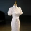 Charming Ivory Lace Flower Bow Evening Dresses 2023 Trumpet / Mermaid High Neck Short Sleeve Floor-Length / Long Evening Party Formal Dresses