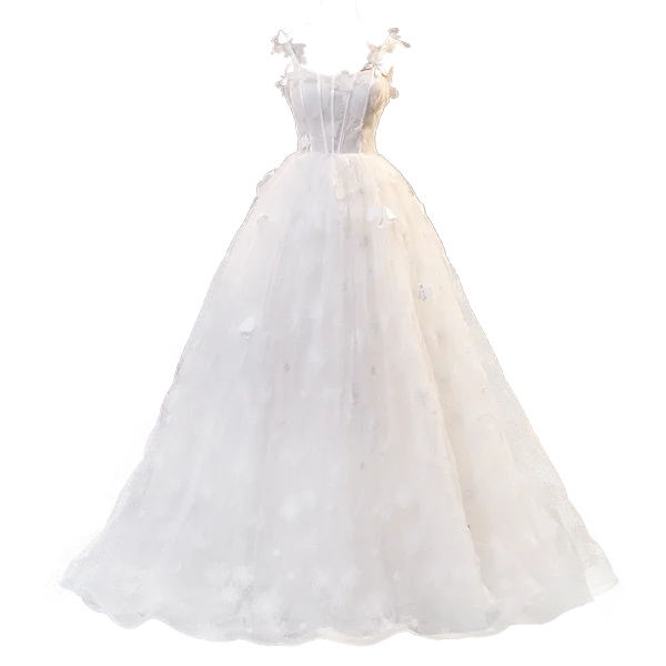 Chic / Beautiful White Butterfly Appliques Prom Dresses 2023 Ball Gown Spaghetti Straps Sleeveless Backless Floor-Length / Long Prom Formal Dresses
