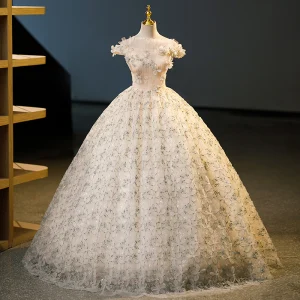 Élégant Champagne Paillettes Appliques Robe De Bal 2023 Robe Boule De L Épaule Sans Manches Dos Nu Longue Promo Robe De Ceremonie