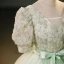 Élégant Vert Cendré Paillettes Appliques Robe De Bal 2023 Robe Boule V-Cou Manches Courtes Dos Nu Noeud Ceinture Longue Promo Robe De Ceremonie