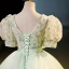Élégant Vert Cendré Paillettes Appliques Robe De Bal 2023 Robe Boule V-Cou Manches Courtes Dos Nu Noeud Ceinture Longue Promo Robe De Ceremonie