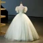 Élégant Vert Cendré Paillettes Appliques Robe De Bal 2023 Robe Boule V-Cou Manches Courtes Dos Nu Noeud Ceinture Longue Promo Robe De Ceremonie