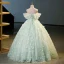 Fashion Sage Green Beading Butterfly Appliques Prom Dresses 2023 Ball Gown Off-The-Shoulder Short Sleeve Backless Floor-Length / Long Prom Formal Dresses