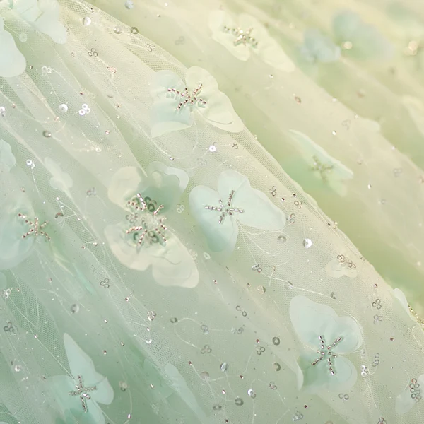 Fashion Sage Green Beading Butterfly Appliques Prom Dresses 2023 Ball Gown Off-The-Shoulder Short Sleeve Backless Floor-Length / Long Prom Formal Dresses