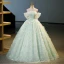 Fashion Sage Green Beading Butterfly Appliques Prom Dresses 2023 Ball Gown Off-The-Shoulder Short Sleeve Backless Floor-Length / Long Prom Formal Dresses