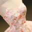 Flower Fairy Blushing Pink Appliques Printing Flower Sequins Prom Dresses 2023 Ball Gown Strapless Sleeveless Backless Floor-Length / Long Prom Formal Dresses