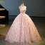 Flower Fairy Blushing Pink Appliques Printing Flower Sequins Prom Dresses 2023 Ball Gown Strapless Sleeveless Backless Floor-Length / Long Prom Formal Dresses
