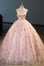 Flower Fairy Blushing Pink Appliques Printing Flower Sequins Prom Dresses 2023 Ball Gown Strapless Sleeveless Backless Floor-Length / Long Prom Formal Dresses