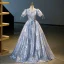 Elegant Sky Blue Glitter Sequins Prom Dresses 2023 Ball Gown V-Neck Short Sleeve Backless Floor-Length / Long Prom Formal Dresses